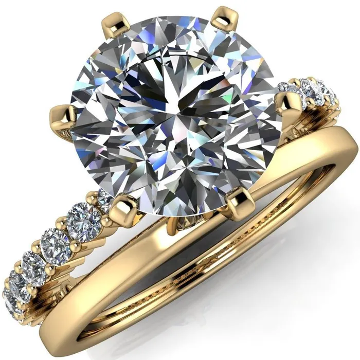 Rings Fire Brilliance Melina Round Center Stone 6 Prong Shared Prong Shank Engagement Ring