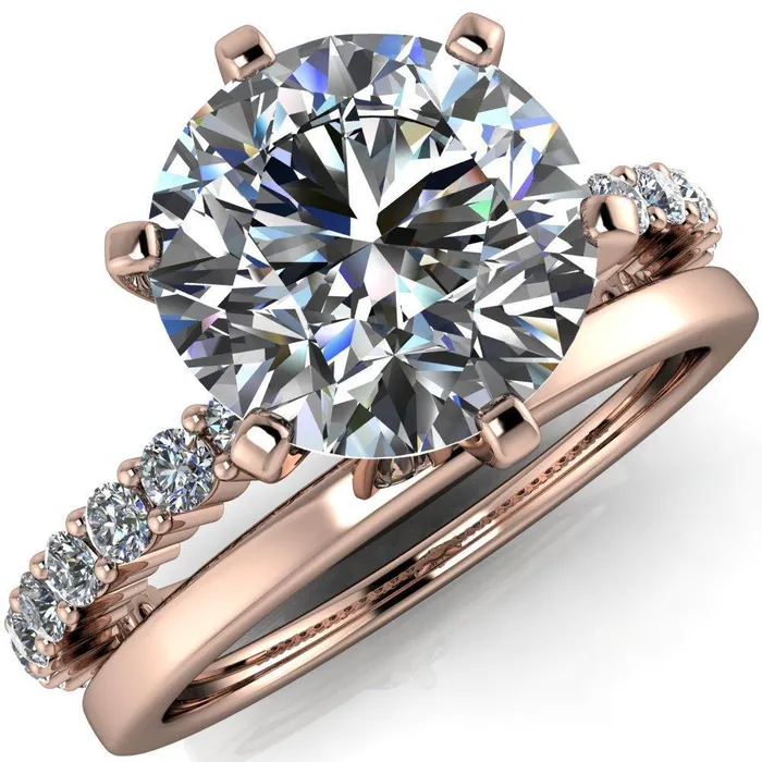 Rings Fire Brilliance Melina Round Center Stone 6 Prong Shared Prong Shank Engagement Ring