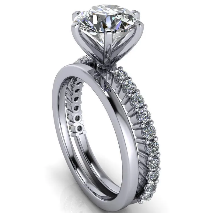 Rings Fire Brilliance Melina Round Center Stone 6 Prong Shared Prong Shank Engagement Ring