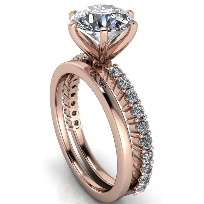 Rings Fire Brilliance Melina Round Center Stone 6 Prong Shared Prong Shank Engagement Ring