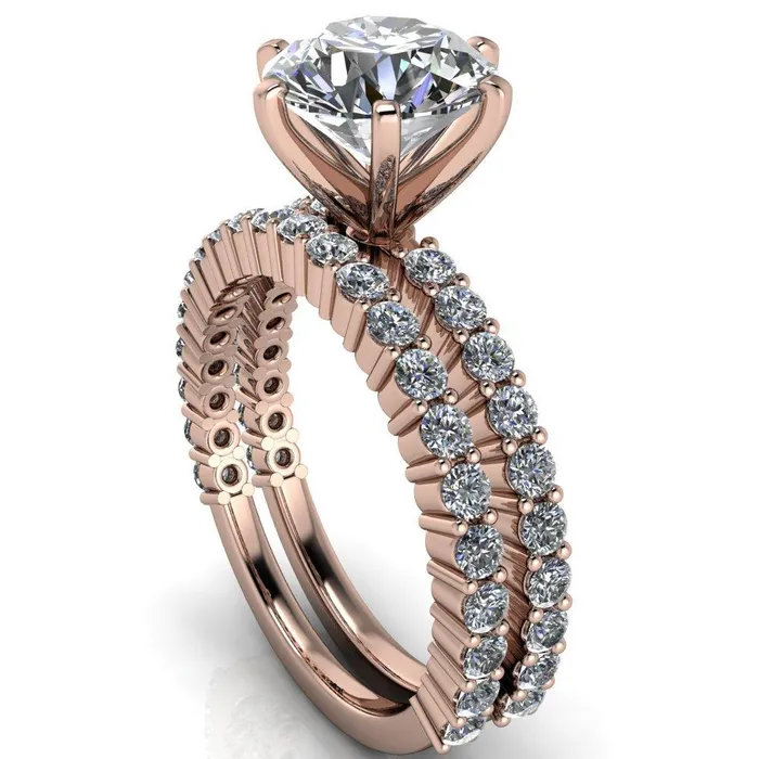 Rings Fire Brilliance Melina Round Center Stone 6 Prong Shared Prong Shank Engagement Ring