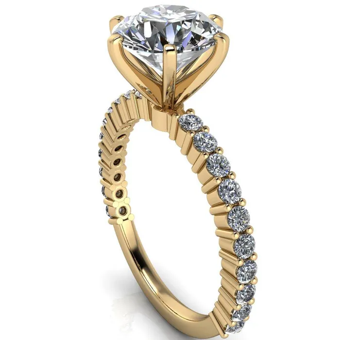 Rings Fire Brilliance Melina Round Center Stone 6 Prong Shared Prong Shank Engagement Ring