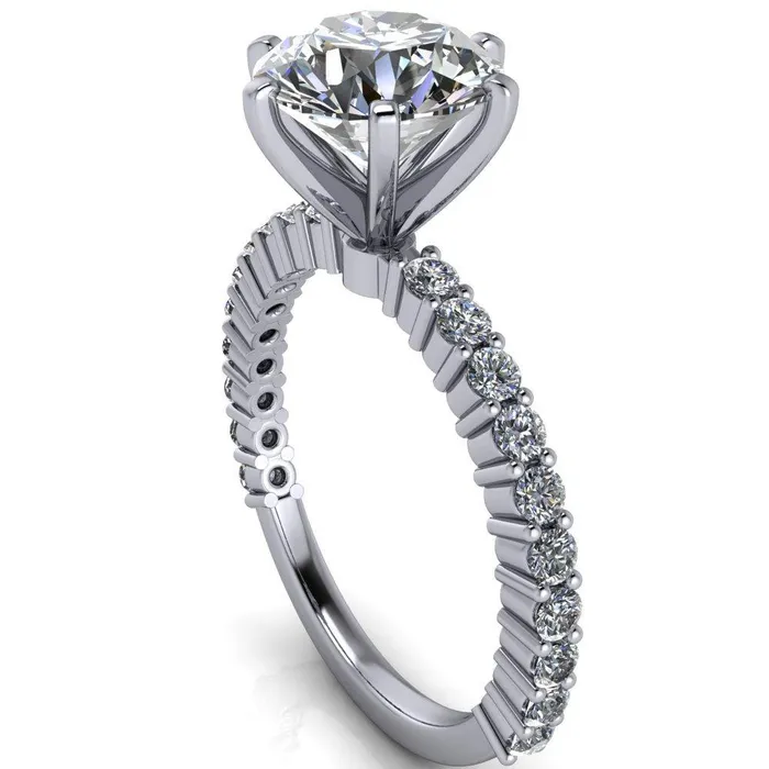 Rings Fire Brilliance Melina Round Center Stone 6 Prong Shared Prong Shank Engagement Ring