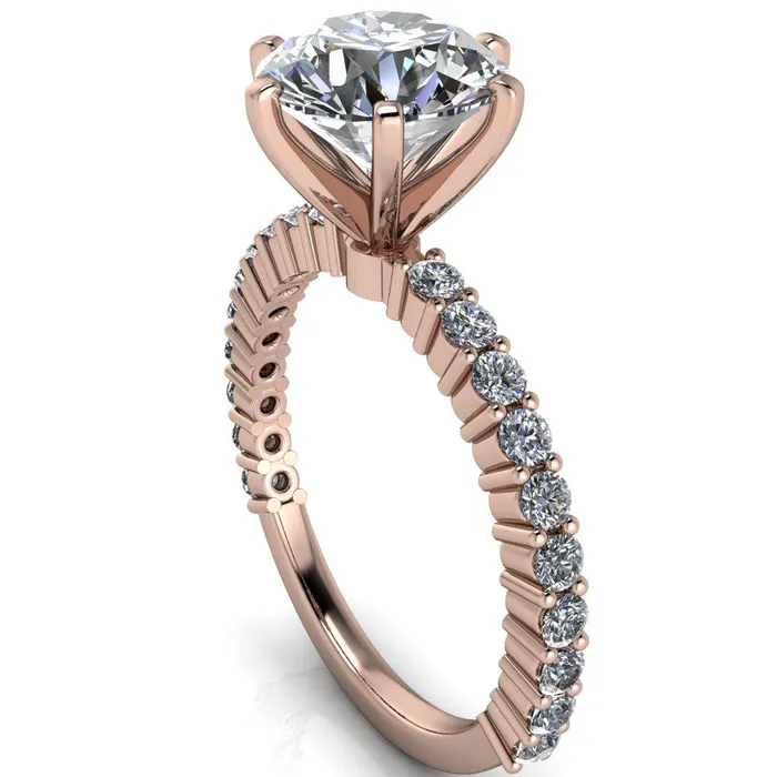 Rings Fire Brilliance Melina Round Center Stone 6 Prong Shared Prong Shank Engagement Ring