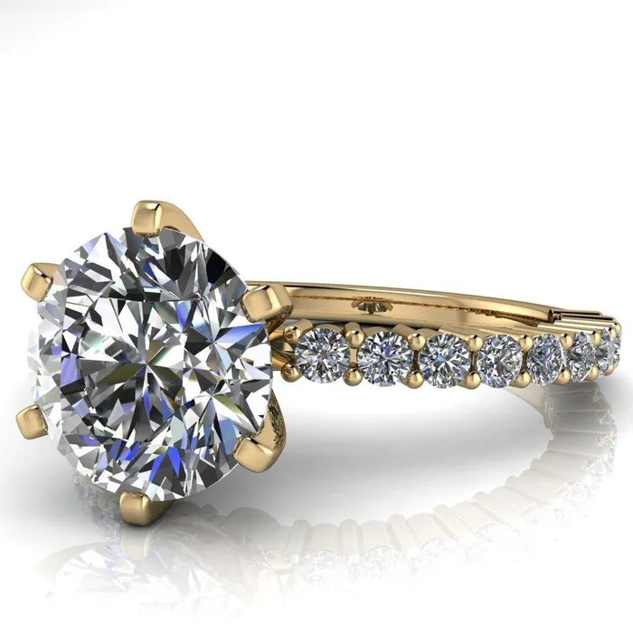 Rings Fire Brilliance Melina Round Center Stone 6 Prong Shared Prong Shank Engagement Ring