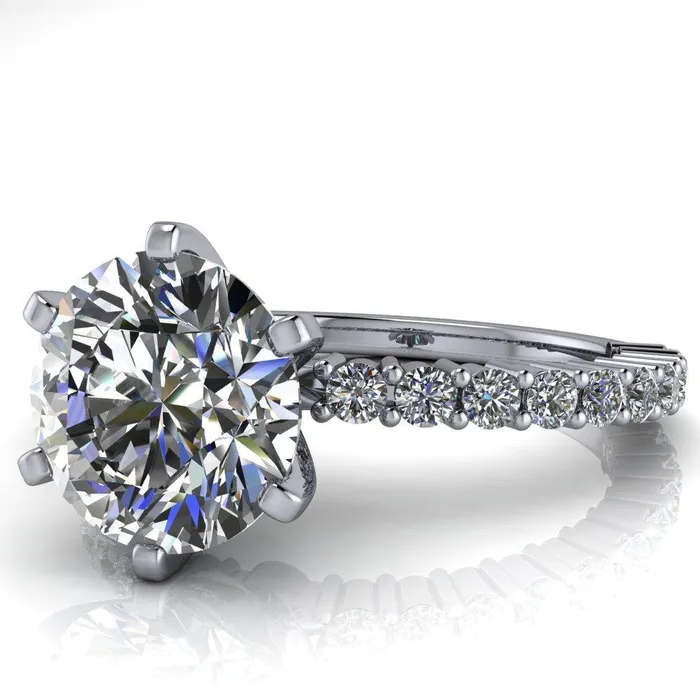 Rings Fire Brilliance Melina Round Center Stone 6 Prong Shared Prong Shank Engagement Ring