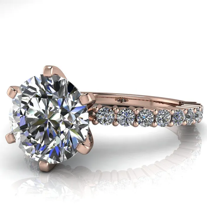 Rings Fire Brilliance Melina Round Center Stone 6 Prong Shared Prong Shank Engagement Ring