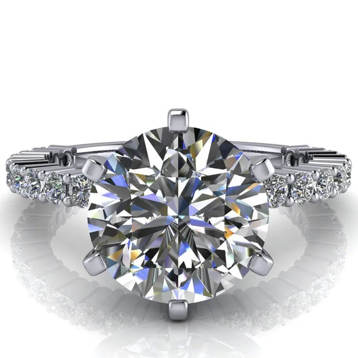 Rings Fire Brilliance Melina Round Center Stone 6 Prong Shared Prong Shank Engagement Ring