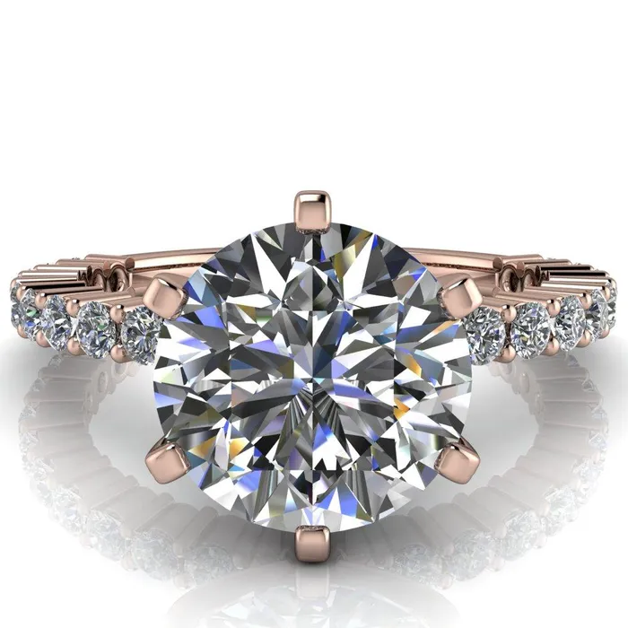 Rings Fire Brilliance Melina Round Center Stone 6 Prong Shared Prong Shank Engagement Ring