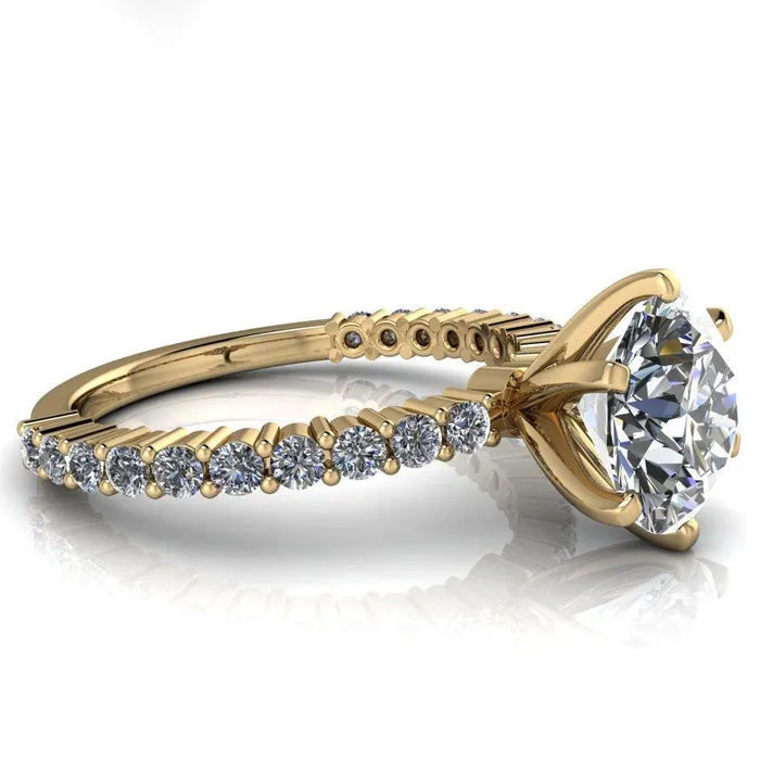 Rings Fire Brilliance Melina Round Center Stone 6 Prong Shared Prong Shank Engagement Ring