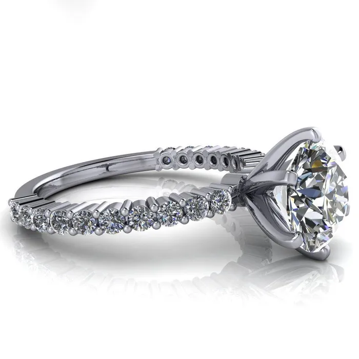 Rings Fire Brilliance Melina Round Center Stone 6 Prong Shared Prong Shank Engagement Ring