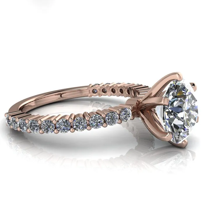 Rings Fire Brilliance Melina Round Center Stone 6 Prong Shared Prong Shank Engagement Ring