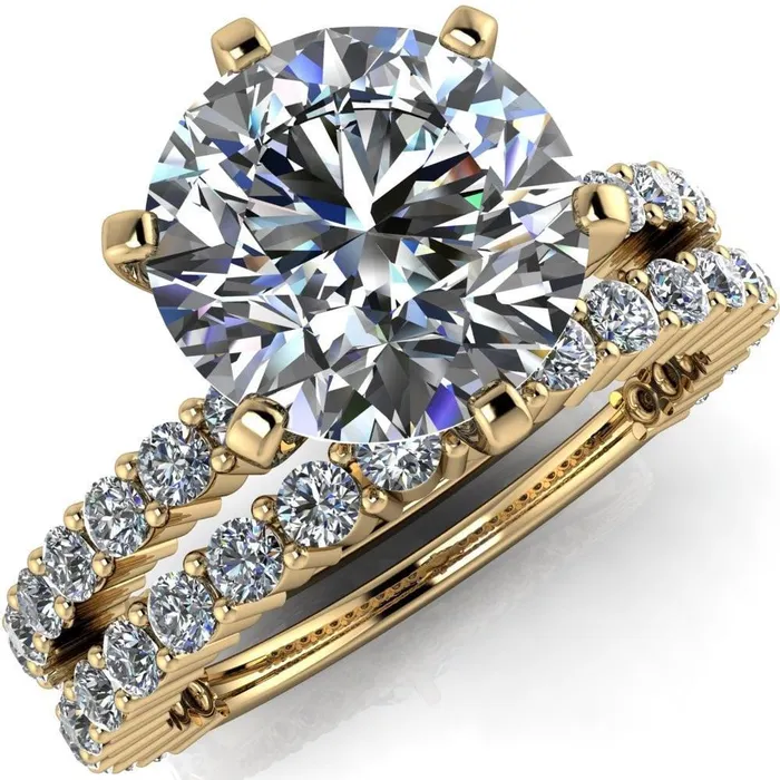 Rings Fire Brilliance Melina Round Center Stone 6 Prong Shared Prong Shank Engagement Ring