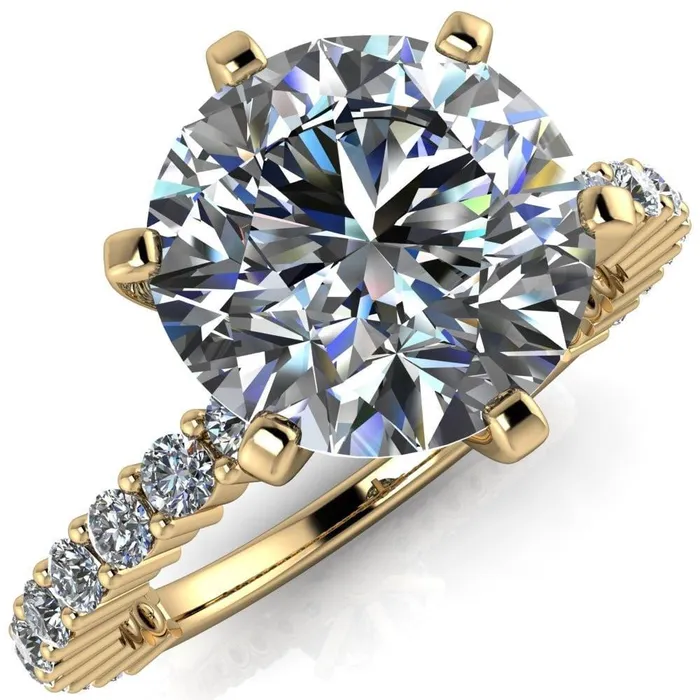 Rings Fire Brilliance Melina Round Center Stone 6 Prong Shared Prong Shank Engagement Ring