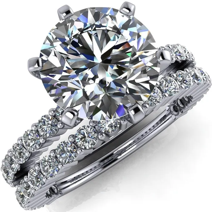 Rings Fire Brilliance Melina Round Center Stone 6 Prong Shared Prong Shank Engagement Ring