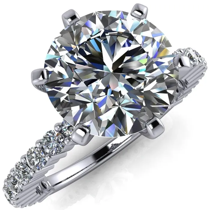 Rings Fire Brilliance Melina Round Center Stone 6 Prong Shared Prong Shank Engagement Ring