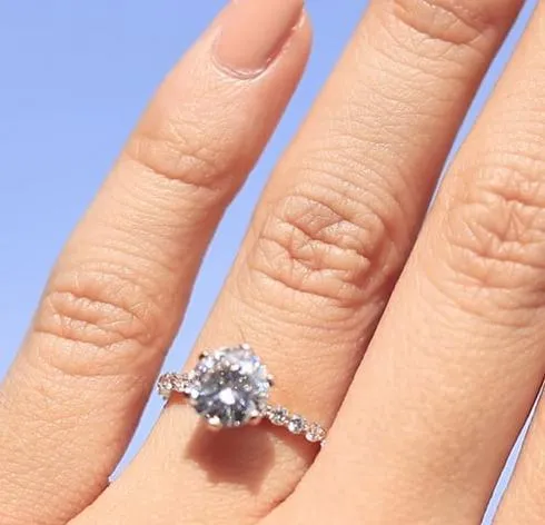 Rings Fire Brilliance Melina Round Center Stone 6 Prong Shared Prong Shank Engagement Ring