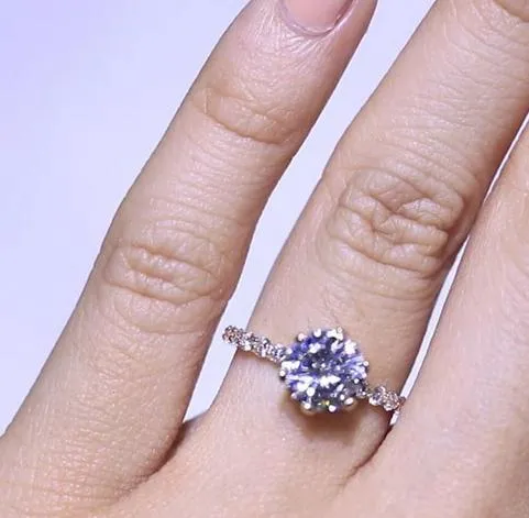 Rings Fire Brilliance Melina Round Center Stone 6 Prong Shared Prong Shank Engagement Ring