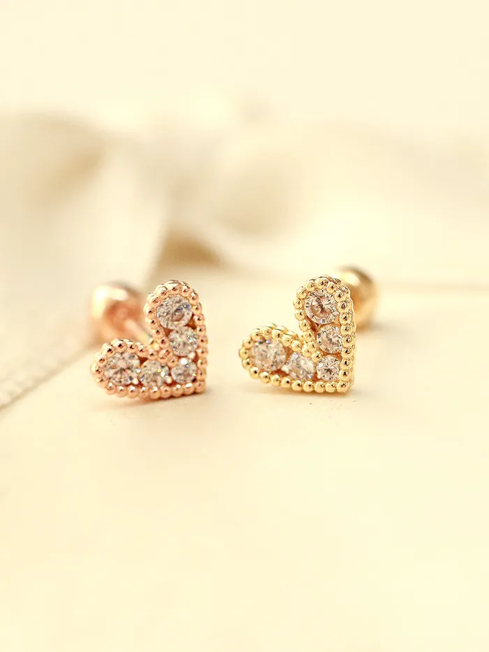Earrings MinimalBijoux 14K gold Bling Lovely Heart Cartilage Earring 20G