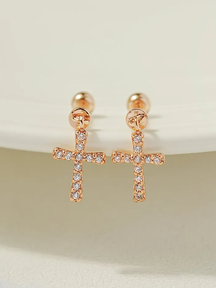 MinimalBijoux Earrings 14K Gold Modern Cubic Cross Drop Cartilage Earring 20G