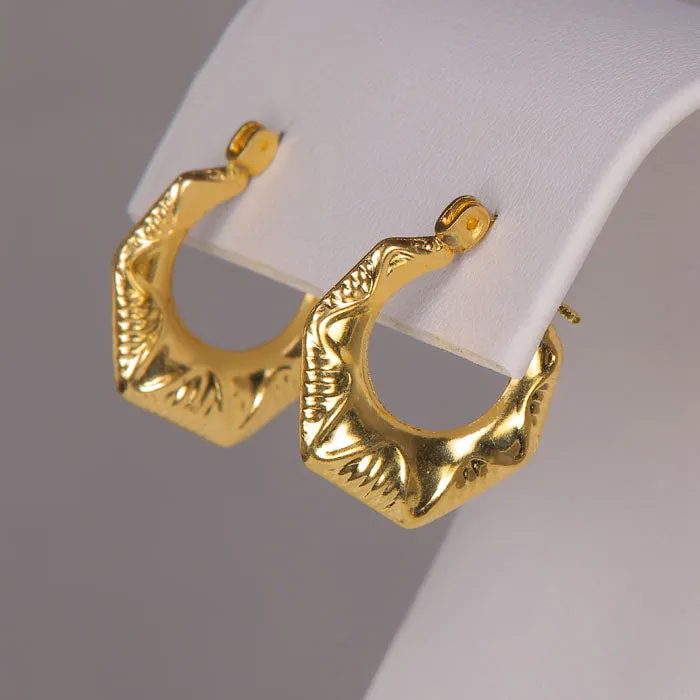 Moriartys Gem Art Earrings 14K Yellow Gold Geometric Puffy Hoop Earrings