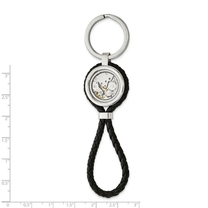 Rings Stainless Steel Brushed Polished Yellow IP wCZ Leather Key Ring Chisel Rings Stainless Steel Brushed Polished Yellow IP wCZ Leather Key Ring Chisel