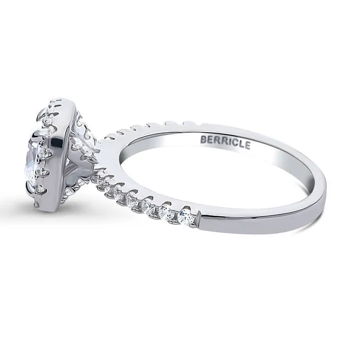 BERRICLE Rings Halo Cushion Cut CZ Ring in Sterling Silver
